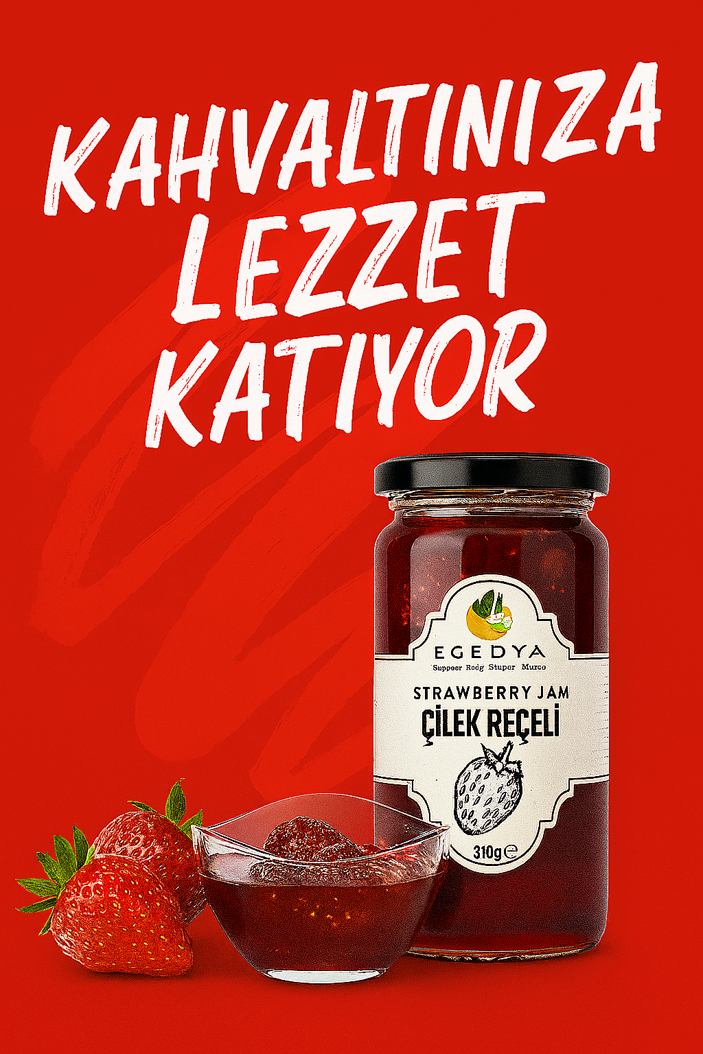 Egedya Çilek Reçeli 310g – Katkısız, Doğal, Kahvaltılık Geleneksel Tat
