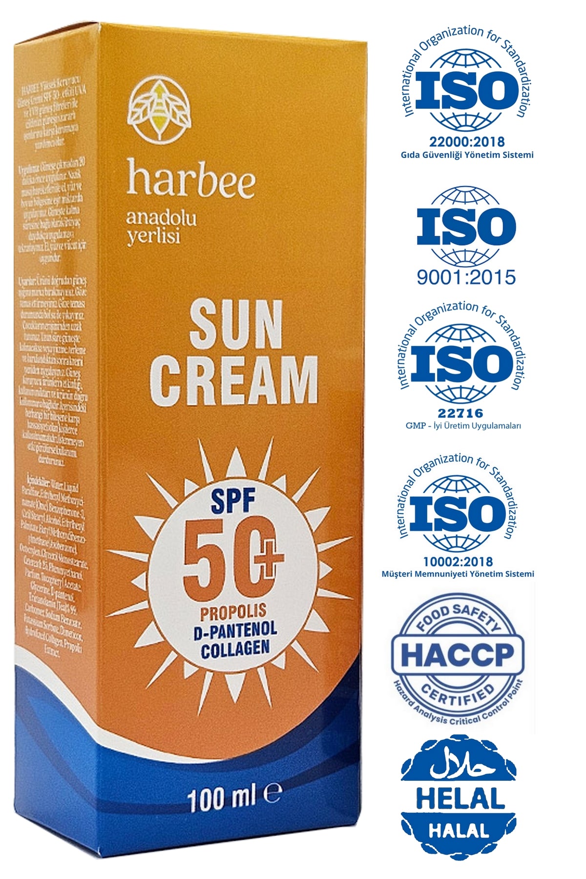 Harbee Sun Cream - Doğal Propolis Katkılı SPF50+ Güneş Koruyucu Krem - Yüz ve Vücut İçin 100 ml