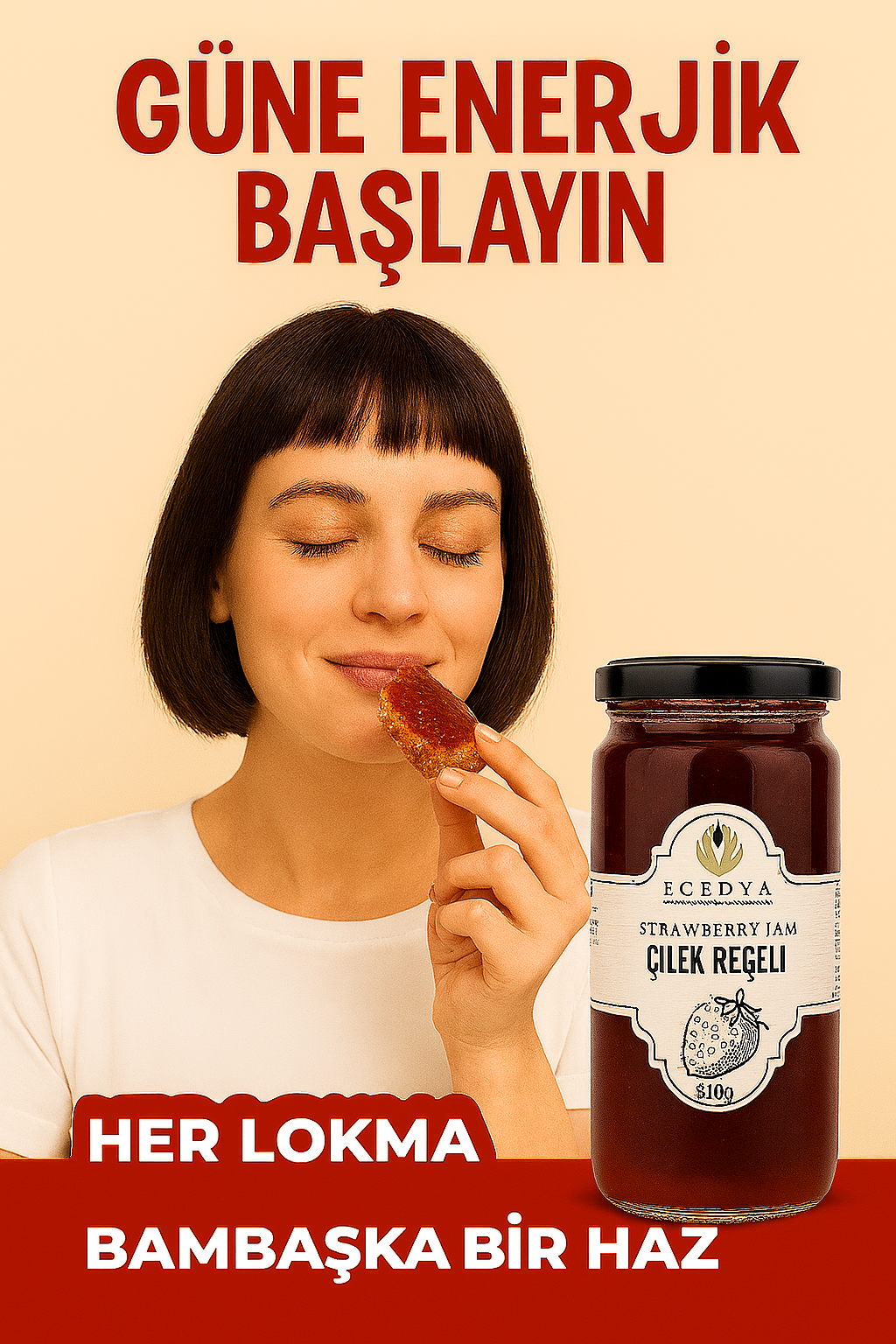 Egedya Çilek Reçeli 310g – Katkısız, Doğal, Kahvaltılık Geleneksel Tat