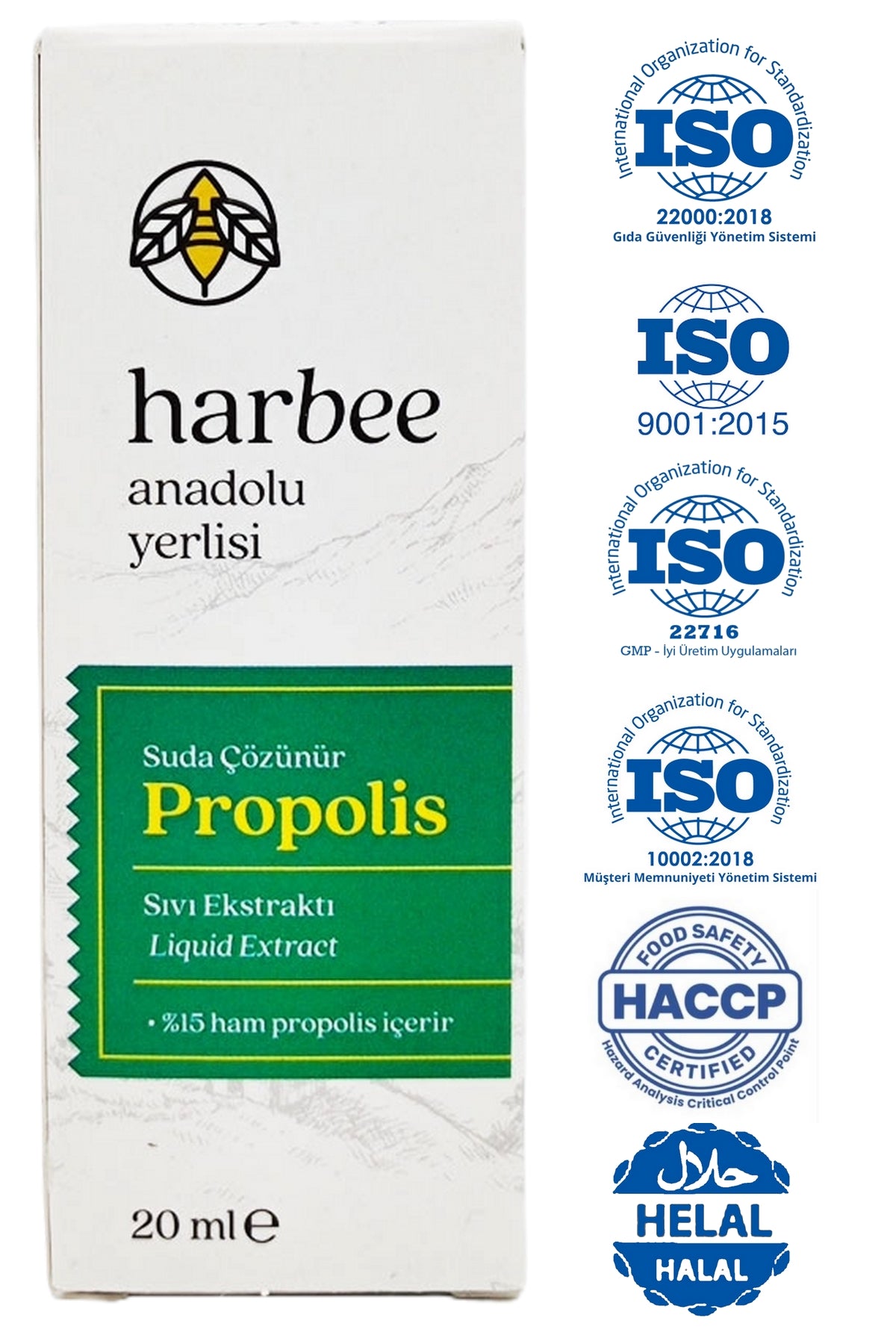 Harbee Su Bazlı Propolis Damla - %15 Saf Ham Propolis İçeren Doğal Gıda - Bağışıklık Desteği 20 ml
