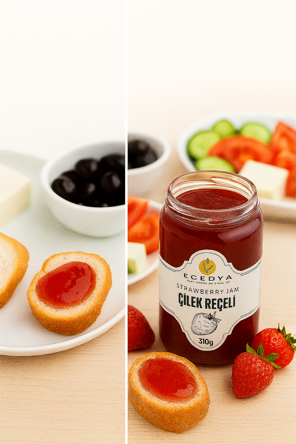 Egedya Çilek Reçeli 310g – Katkısız, Doğal, Kahvaltılık Geleneksel Tat