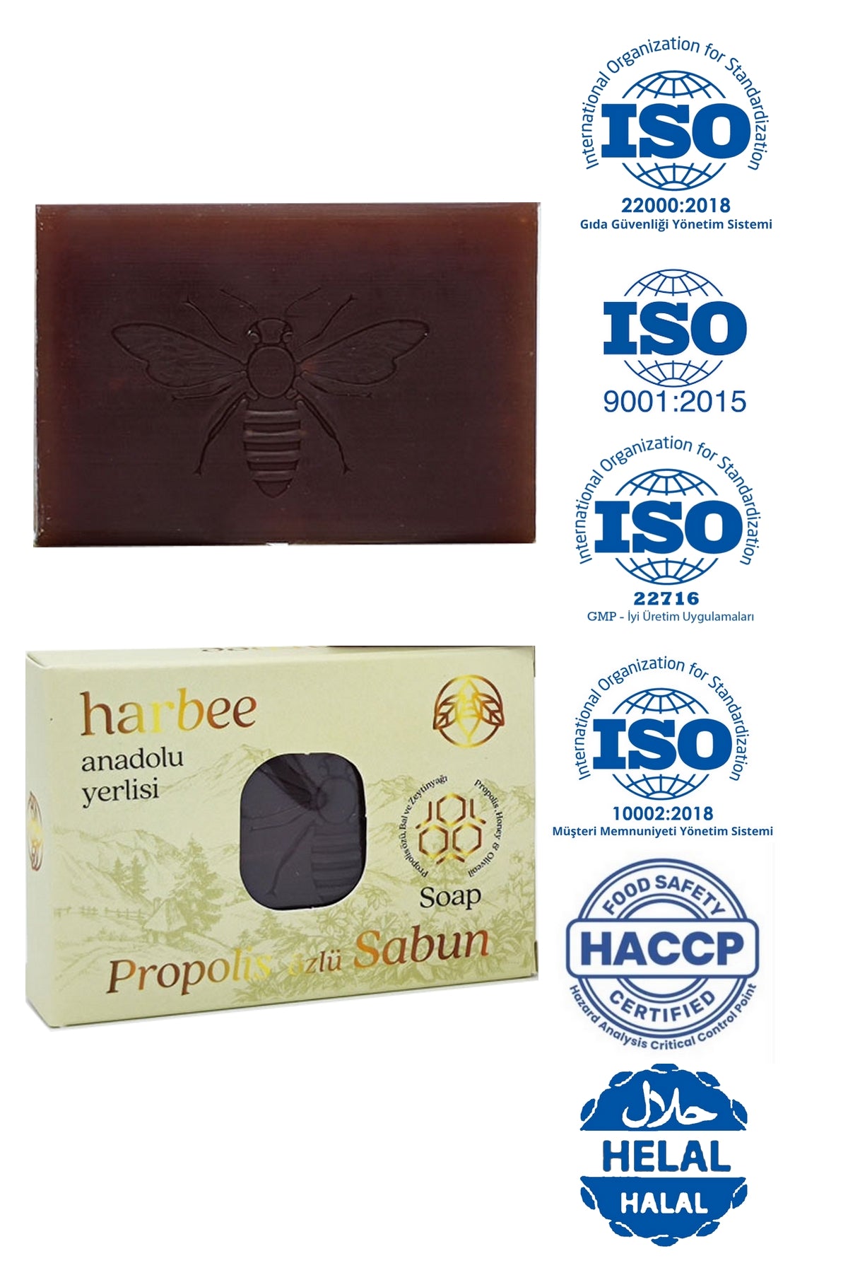 Harbee Propolis Özlü Doğal Sabun - Gözenek Sıkılaştırıcı Onarıcı El Yüz ve Cilt Bakımı Saf 100 gr