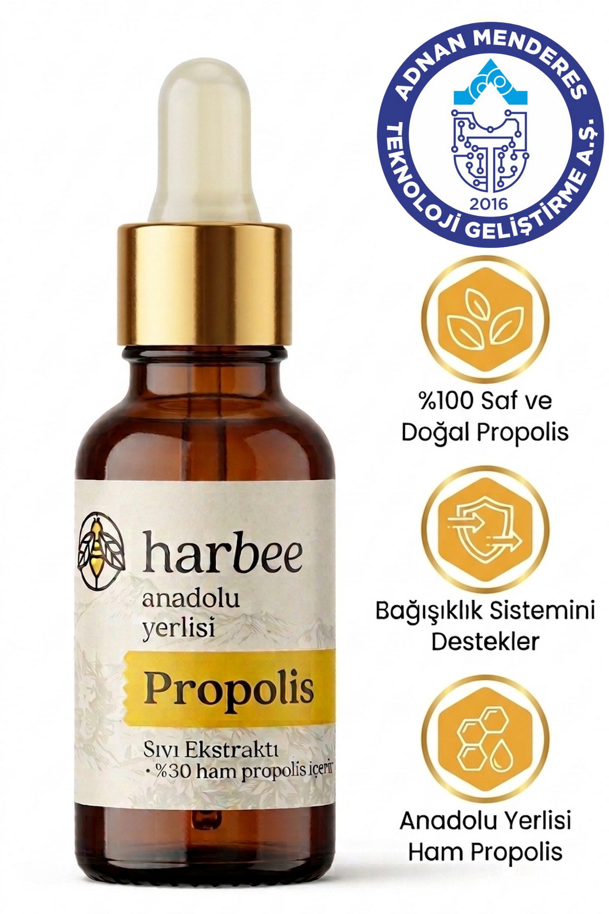 Harbee Saf Ham Propolis %30 Yoğun Damla - Doğal Arı Ürünü - Bağışıklık Destekleyici Gıda 20ml