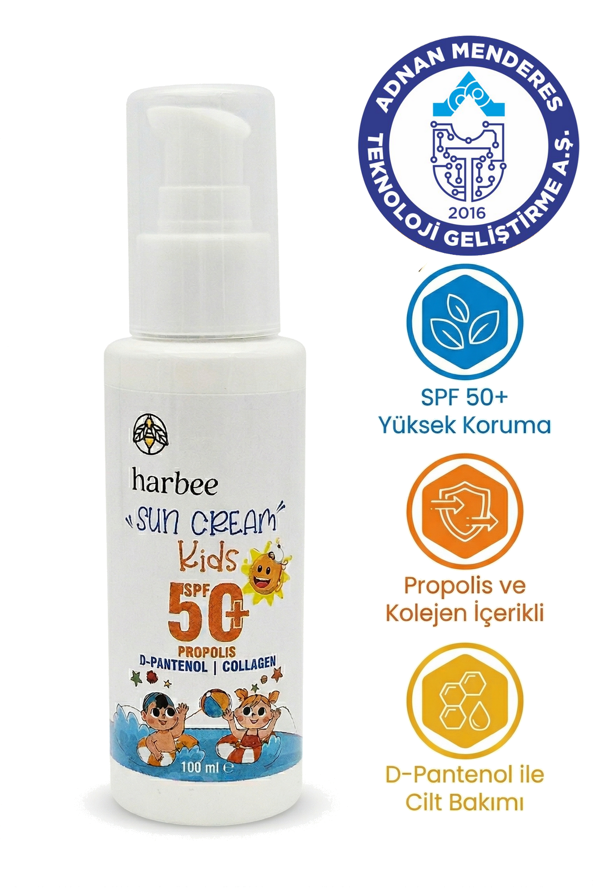 Harbee Sun Cream Kids - Çocuklar İçin Yüksek Korumalı Doğal Propolisli SPF50+ Güneş Kremi 100 ml