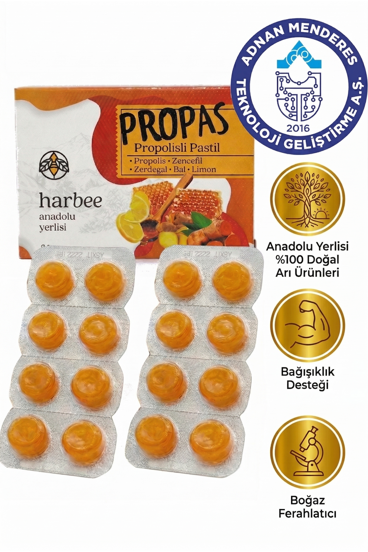 Harbee Propas Propolis Zencefil Bal Limon Zerdeçal Takviyeli Pastil - 16'lı Paket Bitkisel Destekli