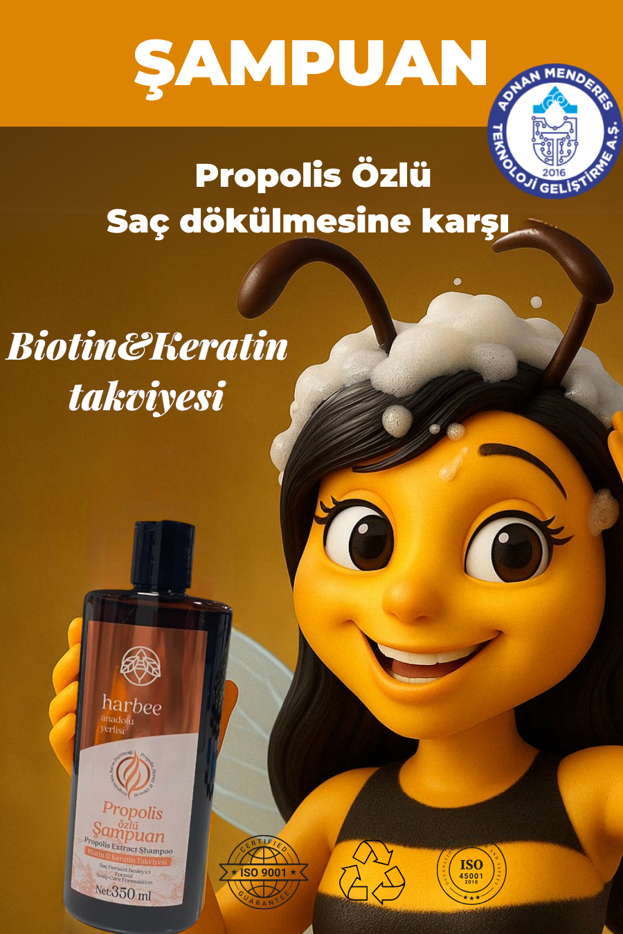 Propolis Özlü Şampuan 350ml Tüm Saç Tipleri İçin Besleyici Onarıcı - Harbee