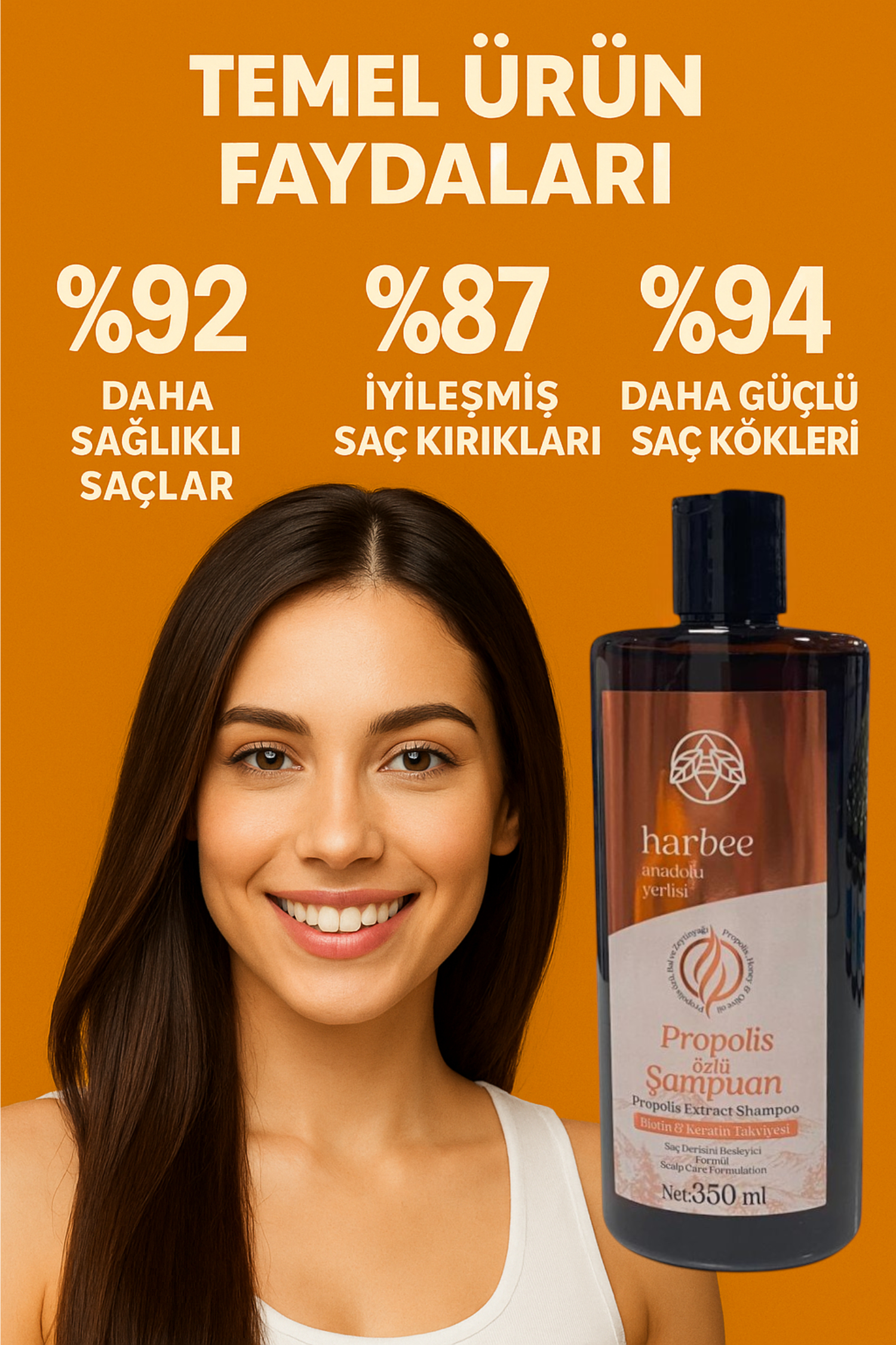 Propolis Özlü Şampuan 350ml Tüm Saç Tipleri İçin Besleyici Onarıcı - Harbee