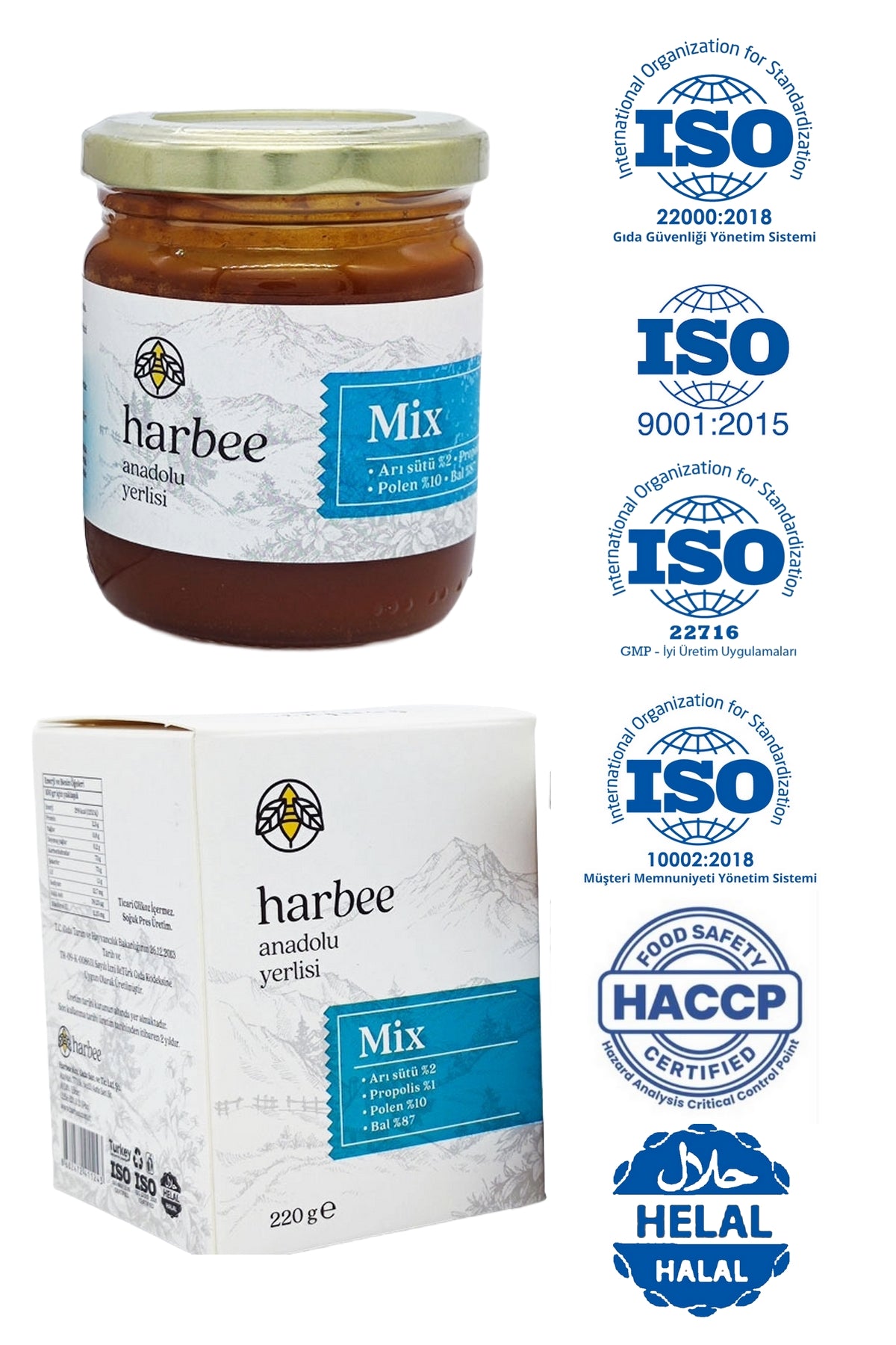 Harbee Mix %100 Doğal Karışım - Bal, Propolis, Arı Sütü ve Polen İçeren Güçlü Formül 220 gr